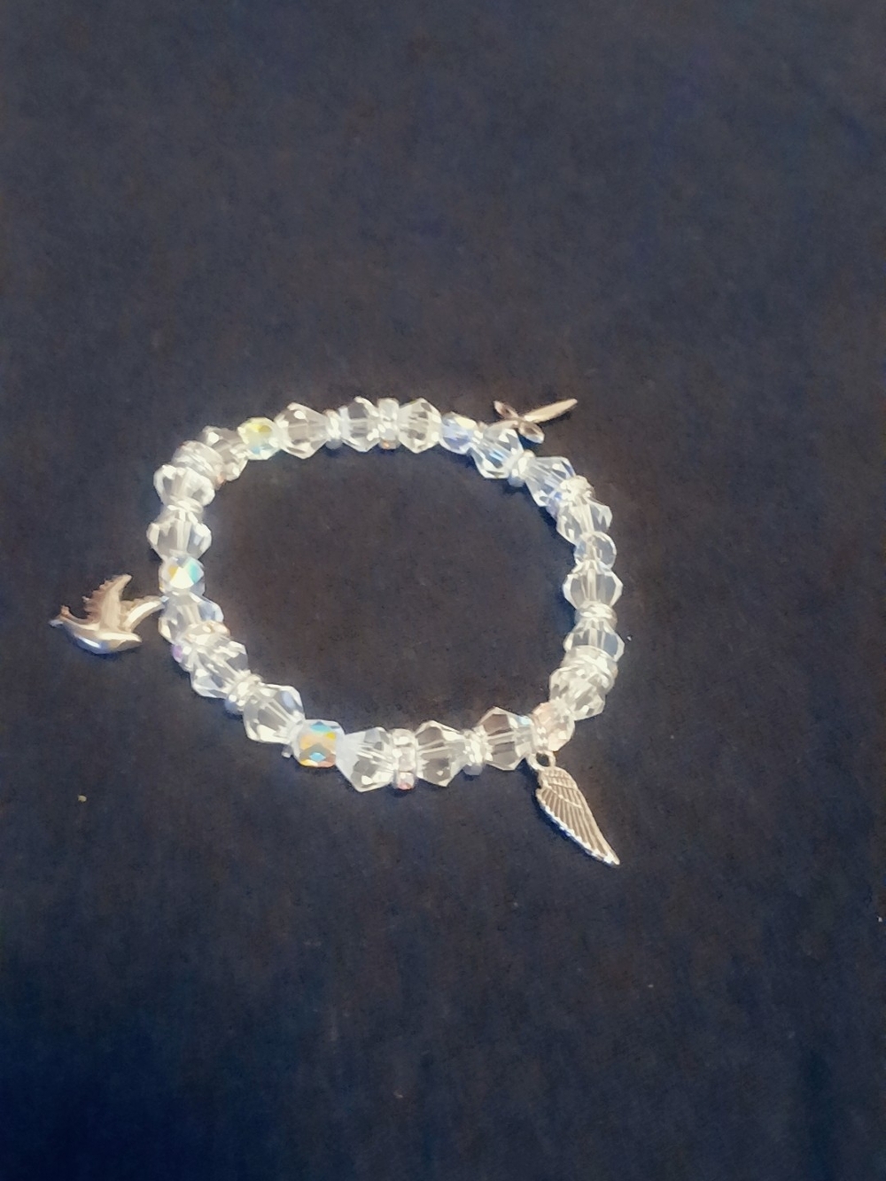Crystal Beaded Angel Wing Charm Bracelet - Clear